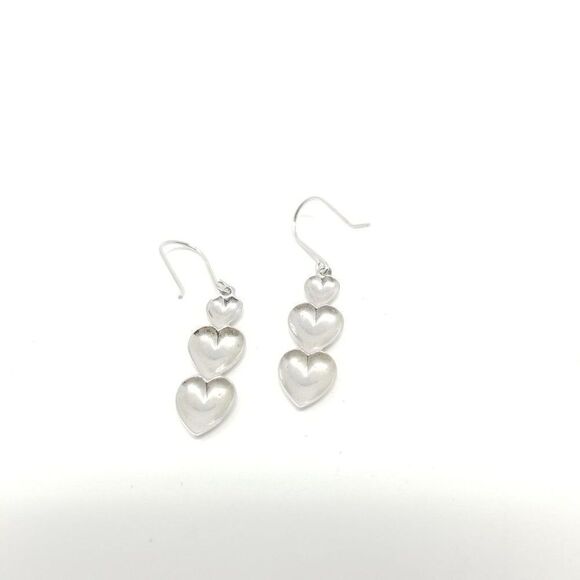Vintage Tripple Heart Stack Silver Tone Dangle Earrings, Light Weight, Estate - Picture 3 of 5